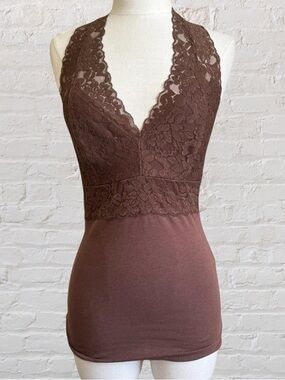 Wet Seal Brown Lace Halter Cami Top